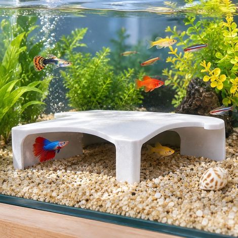 Lot de 2 grottes pour aquarium, cachettes blanches pour aquarium avec tunnels arqués pour se reposer et se reproduire Lot de 2 grottes blanches : (1/5)
