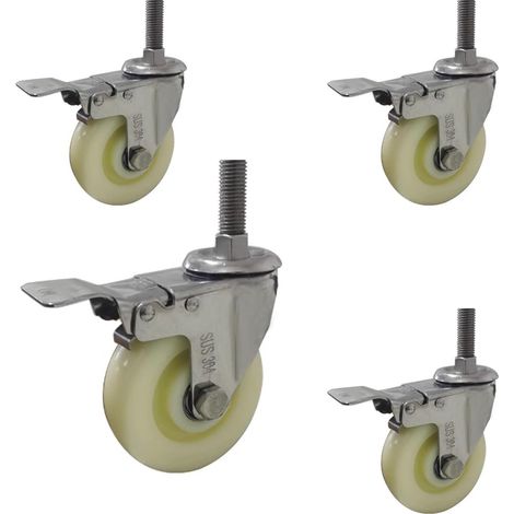 Satz mit 4 Lenkrollen Ø 12,7 cm aus Nylon, M20-Gewindebolzen, Antirutschbremse, für Möbel/Werkbänke