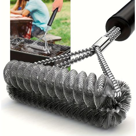 1 brosse pour barbecue en acier inoxydable avec poignée en corde réutilisable et non pelucheuse — Brosse de nettoyage pour grill