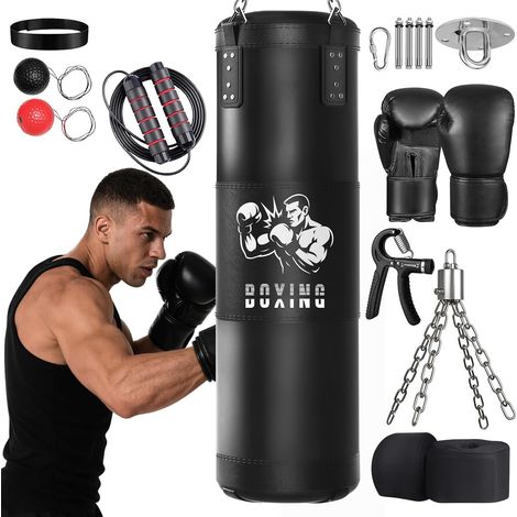 Sac de Frappe Adultes, 120cm Lourd Sac de Boxe avec Gants et Bandage de Boxe, Suspension Punching Ball pour Entraînement de Kickboxing, MMA Karaté Taekwondo- Non Rempli (1/5)