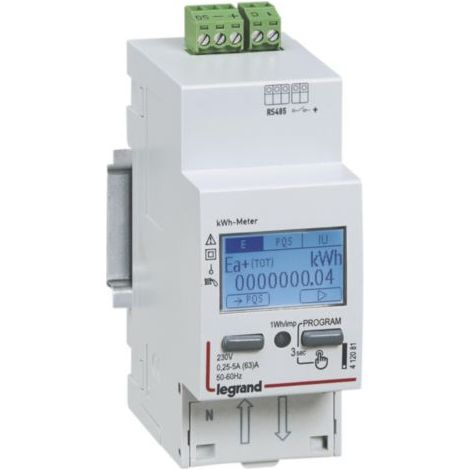 Compteur modulaire monophasé EMDX³ MID raccordement direct 63A - 2 modules - avec sortie RS485 - double comptage - LEGRAND