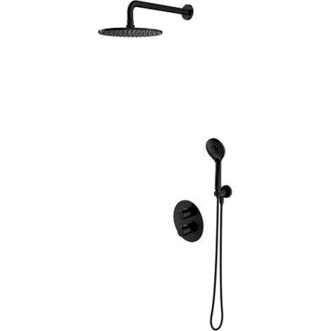 OMNIRES Y - Conjunto de ducha con termostato empotrado, con cuerpo, diámetro 25 cm, 5 chorros, negro SYSYT05BL (1/2)