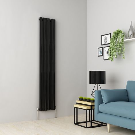 Warmehaus Black Oval Radiator Vertical Single Panel 1800x354mm (1/5)