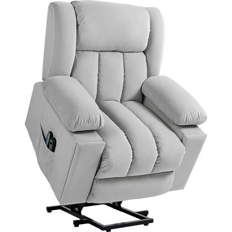 Poltrona relax elettrica con alzapersona, massaggio e riscaldamento, velluto grigio chiaro (1/5)