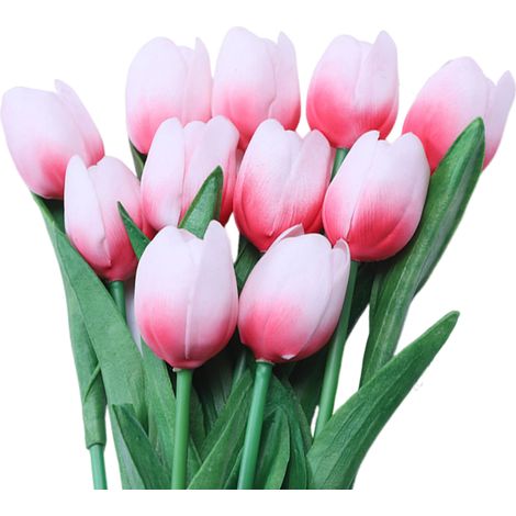 10 tulipanes, flores de seda, diseño realista, material de poliuretano, decoración de bodas para interiores (1/5)