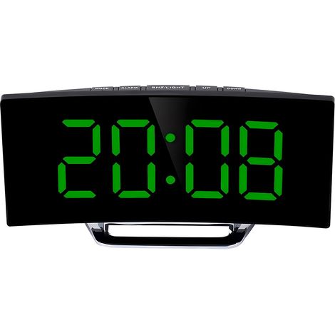 Reloj despertador electrónico, pantalla LED curva con indicador de temperatura tipo espejo, función de repetición de alarma, funcionamiento silencioso, funciona con pilas, pantalla a color para el hog (1/5)