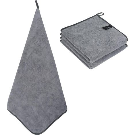 Gästehandtücher Mikrofaser 50x50cm, 2 Stück, super saugfähig, weich, mit Schlaufe, Grau (1/5)