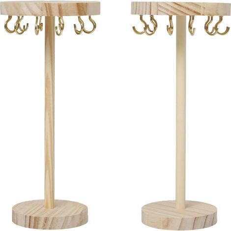 Lot de 2 Présentoir à Bijoux en Bois avec 12 Crochet Support Bijoux Femme porte Bijoux Bracelet Présentoir Collier Bois Boucle D'oreille Bague, Détachable, pour la Chambre à Coucher Coiffeuse