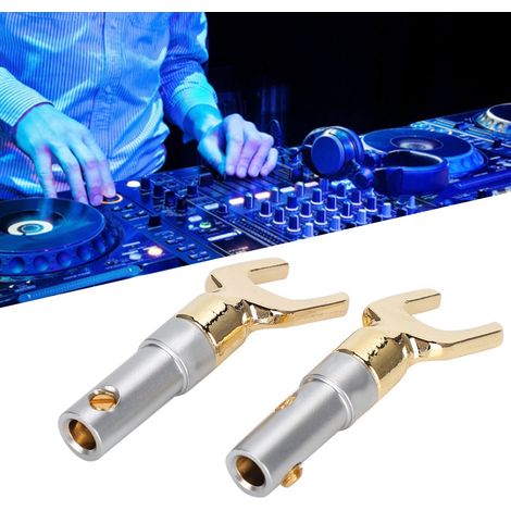 2 pièces Connecteur Audio Fourche à Vis U en Cuivre Doré pour Enceintes (1/5)