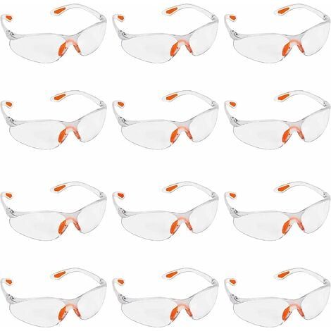 12er-Packung transparente Schutzbrillen – Schutzbrillen mit Kunststoffgläsern, Nasensteg und Bügelenden aus Gummi für mehr Komfort – transparente Schutzbrillen PPE FDC (1/5)
