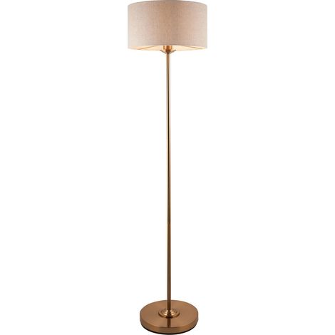Endon Highclere Lampadaire avec abat-jour en laiton vintage, lin naturel, 1x E27 (1/5)