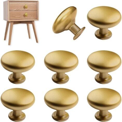 Poignées de tiroir dorées rondes ,Lot de 8 boutons vintage en alliage de zinc, poignées de meubles antiques pour tiroirs, armoires et commodes, style rétro avec vis, durables et inoxydables (1/4)