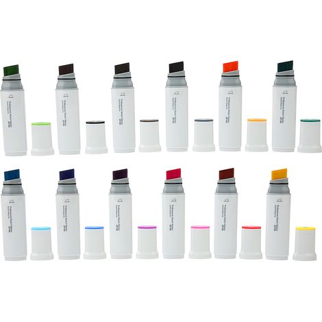 Lot de 12 marqueurs à pointe large, encre rechargeable, couleur foncée, pour papier, plastique, bois, verre, marqueurs à alcool homogènes. (1/5)