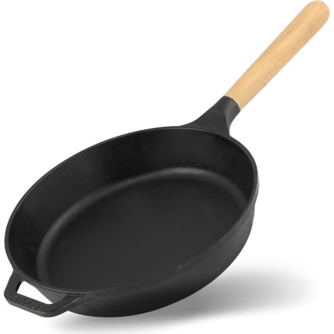 Poêle à frire - Diamètre : 26 cm - Profondeur : 54 mm - En fonte - Ronde - Avec poignée en bois - Compatible avec tous les types de plaques de cuisson (1/5)