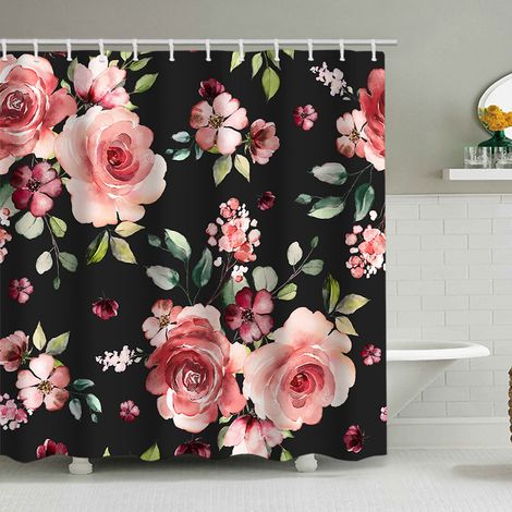 180 x 180 cm Duschvorhang mit Blumen- und Blattmuster, Aquarell-Blumenmuster in Pastellfarben, wasserdichtes Polyestergewebe für Badezimmer, inklusive 12 Haken