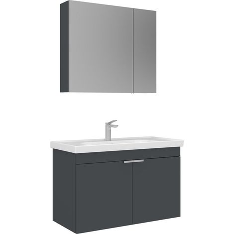 Waschtisch-Set mit Spiegel (2-teilig) "Desna 90" – 90 x 45 x 58 cm – Anthrazit matt (1/3)