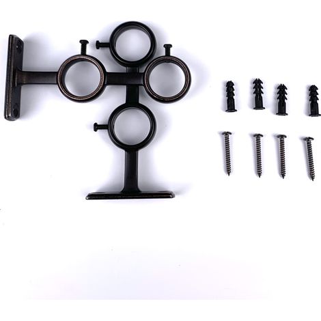 Sollbry Paquete de 2 soportes para barra de cortina con ganchos dobles para barra de cortina de sala de estar y dormitorio (negro) (2 unidades) (1/5)