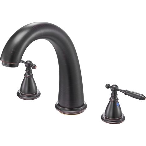 Mitigeur de Baignoire Romaine, Robinet de Baignoire à Col de Cygne avec 3 Trous et 2 Poignées, Ensemble de Robinetterie de Bain à Montage sur Pont, Bec à Arc Élevé, pour Salle de Bains, Bronze (1/5)