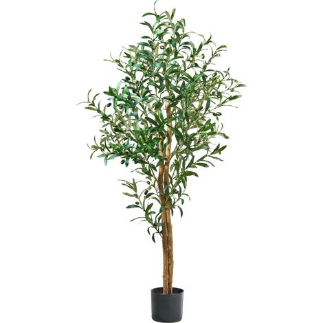 Olivo artificial 145 cm, Planta decorativa con Hojas y Olivas realistas para salón, dormitorio o oficina
