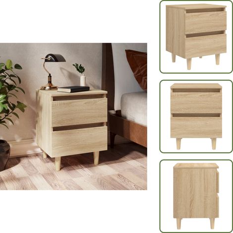 Mesita de noche con cajones - vidaXL Mesita de noche patas madera maciza roble Sonoma 40x35x50 cm - Mesita de noche para dormitorio