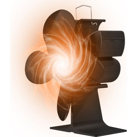 Ventilateur de poêle à bois portable, non électrique, avec poignée de transport et protection contre la surchauffe.