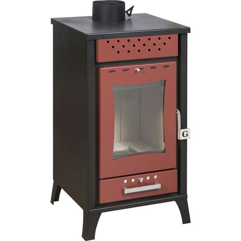 Stufa A Legna Olga Rossa potenza 15 Kw L45,5xp48,5xh91 (1/4)