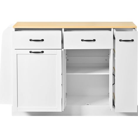 Aparador de cocina MDF blanco con 3 cajones, mueble para cubo y especiero lateral HOMVRA (1/5)