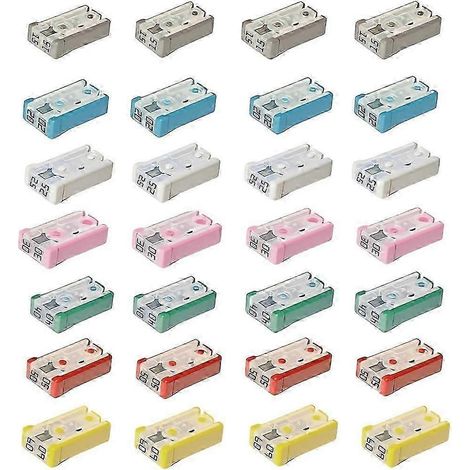 Jeu de 28 fusibles automobiles mini à fente carrée, à fusion lente, compatibles avec les véhicules (automobile, camping-car, camion, bateau). (1/5)