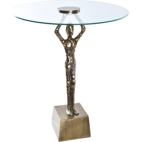 Table d'appoint chic verre et aluminium doré - Doré vieilli élégant en aluminium (1/3)
