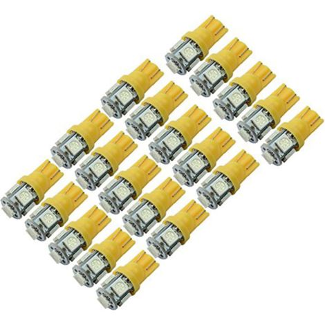 Ampoule Led De Voiture T10 W5w 5 Led Smd 5050 Jaune Lot De 20, Éclairage Plaque D’immatriculation 12v Faible Consommation, Angle 360°, Compatible Feux De Recul Et Position, Usage Automobile (1/5)