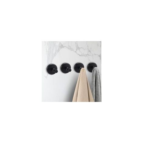Lot de 4 crochets porte-serviettes adhésifs sans perçage, supportant jusqu'à 5 kg. Idéal pour la salle de bain, la cuisine et les toilettes. Finition noire mate. Très résistant. (1/5)