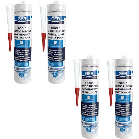 Lot de 4 Mastics piscine POOL qualité professionnelle TRANSPARENT 290 ml - GEB (1/2)