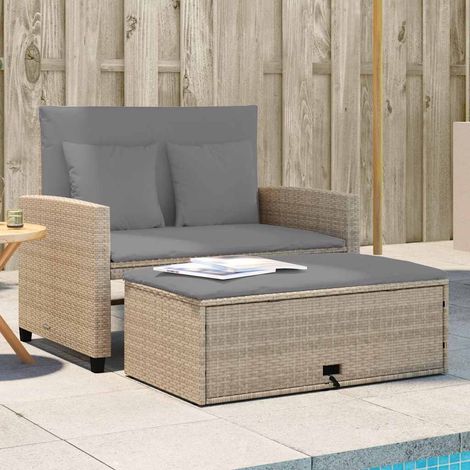 Teenpull – Gartensofa mit Kissen 2-Sitzer Beige Poly Rattan (1/5)