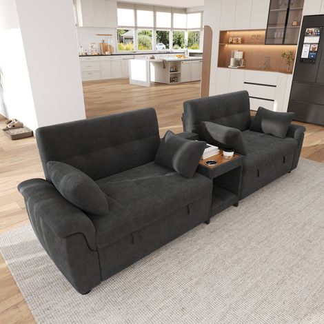 Canapé convertible en U 4 places avec double couchage 284x138x89cm,dossier réglable,console 2 porte-gobelets,chenille,gris foncé (1/4)