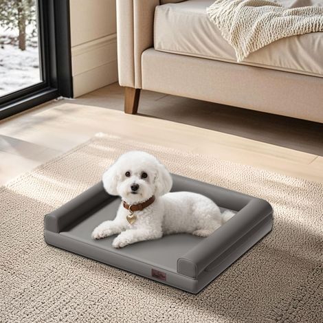 BingoPaw Large Dog Bed Orthopedic 3 Side Bolster Pet Beds Microfiber Leather Cover Couch Sofa - 78 x 58 x 18cm (1/5)