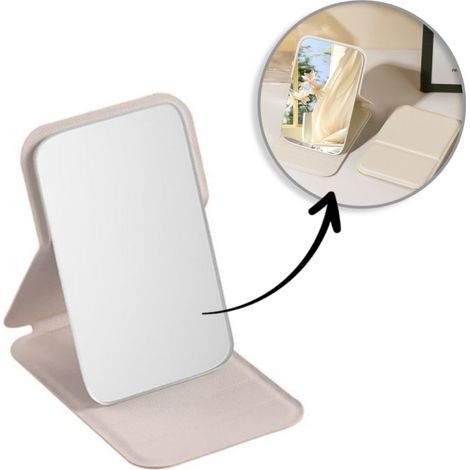 Specchietto cosmetico in ecopelle, apribile, da tavolo, per borsa, color crema L17K