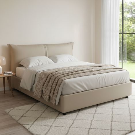 Talamo Italia Cama matrimonial Cesira, Cama contenedor con revestimiento de tela, 100% Made in Italy, Apertura frontal, adecuado para colchón Cm 160x200, Tórtola, con embalaje reforzado (1/5)