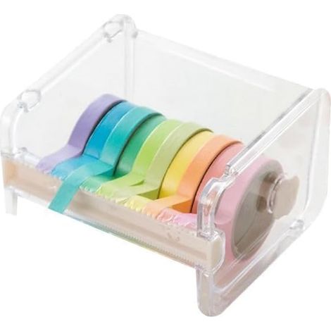 Transparent Visible Washi Packaging Tape Dispenser Tape Holder Organizer Desktop Office Tape Holder DIY Sticker Roll Tape Cutter Holder Storage Tape Cutting Multi Tape Dispenser,Office Tape Dispenser (1/5)