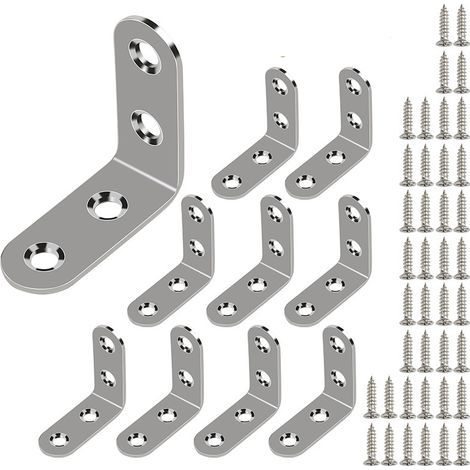 10 Pack Stainless Steel Angle Brackets, Square Edge Angle Brackets (with Screws), 40 x 40 mm Round Edge