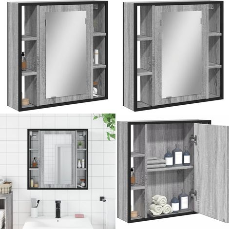 Armoire à miroir de salle de bain sonoma gris bois d’ingénierie - Armoire Salle De Bain - Meuble Lavabo - Armoire Miroir - Rangement Salle De Bain - Meuble Suspendu - Home & Living