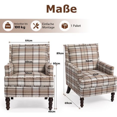 Sessel 69x69x89 cm braun und weiß, hohe Rückenlehne, Bezug aus Baumwolle und Leinen, MEUBLIV (1/5)