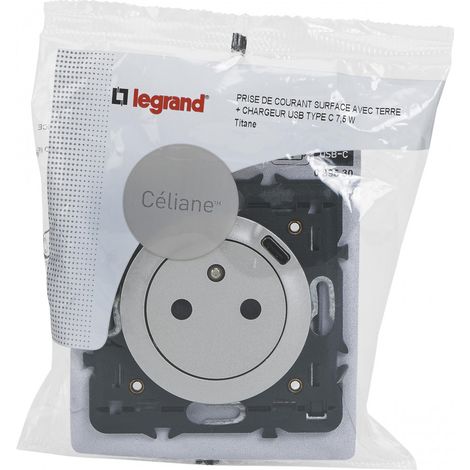 Legrand – Prise USB composable 2P+T 16A avec chargeur USB-C – Gamme Céliane – Compatible boîtes Batibox – Design épuré