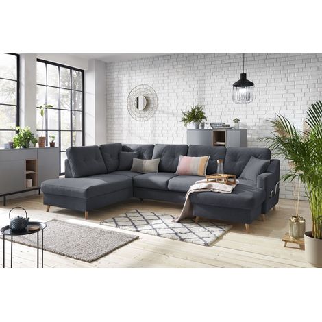 BOBOCHIC XS - Canapé panoramique convertible coffre SWEDEN Angle droit Gris foncé (1/5)