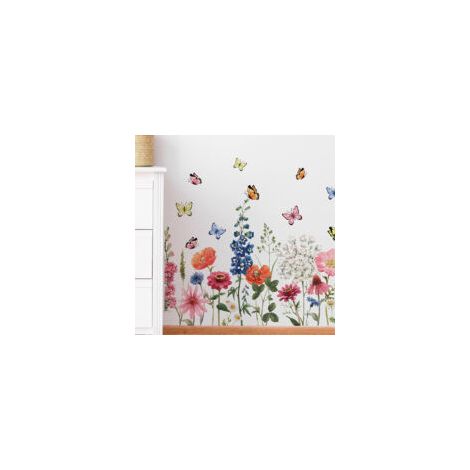 Gartenblumen-Wandtattoos, Wandaufkleber, Schmetterlings-Wanddekoration für Sofa, Schlafzimmer, Wohnzimmer (Farbe) - Crezuo