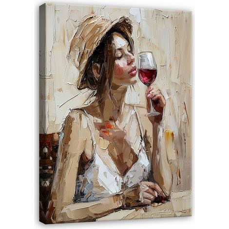 tableau femme avec chapeau vin chambre salon sur toile Murale 60x40 (1/3)