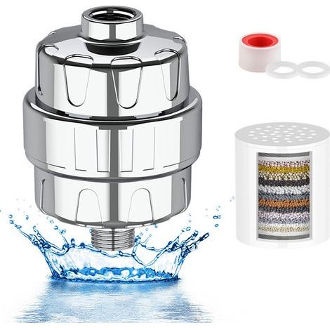LAOA 15-stufiger Anti-Kalk-Duschfilter, Duschfilter mit Vitamin C für hartes Wasser, Duschkopffilter, Duschwasserfilter mit 2 Kartuschen zur Entfernung von Chlor und Schwermetallen (1/5)