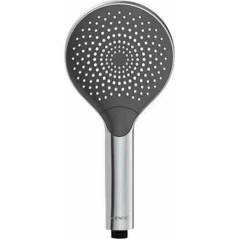 WENKO Soffione doccia Watersaving, soffione a 3 getti, risparmia fino al 40% d'acqua senza compromettere la pressione dell'acqua, attacco universale 1/2", plastica ABS, ø12 cm, cromato - grigio