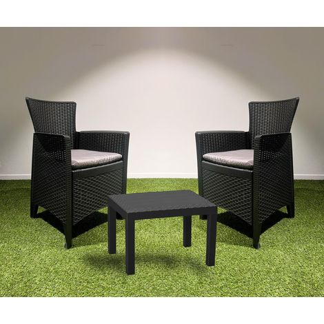 Set Forest Salotto Giardino Rattan Antracite - 1 Tavolino e 2 Poltrone (1/6)