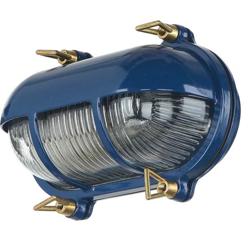 Außenleuchte Wand Maritim Blau aus Messing Glas IP64 B: 21 cm H: 13 cm E27 Wandlampe Haus Balkon
