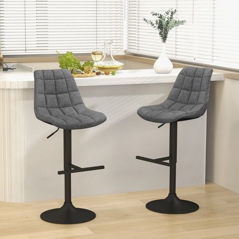 Lot De 2 Tabourets de Bar Réglables en Hauteur Dossier en Tissu et Siège Rembourré Ensemble de Chaises de Cuisine Pivotantes à 360° Gris (1/3)
